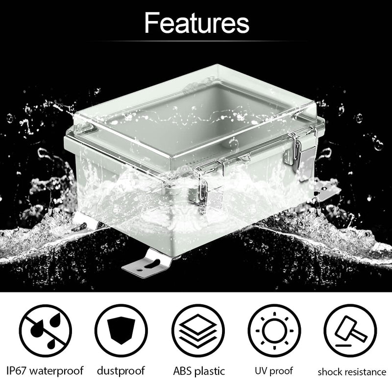 LeMotech ABS Junction Box Hinged Clear Cover Stainless Steel Latch IP67 Waterproof Enclosure with Mounting Plate Wall Bracket for Electrical Project 5.9x3.9x2.8 inch (150x100x70mm) 5.9"x3.9"x2.8" Clear Cover