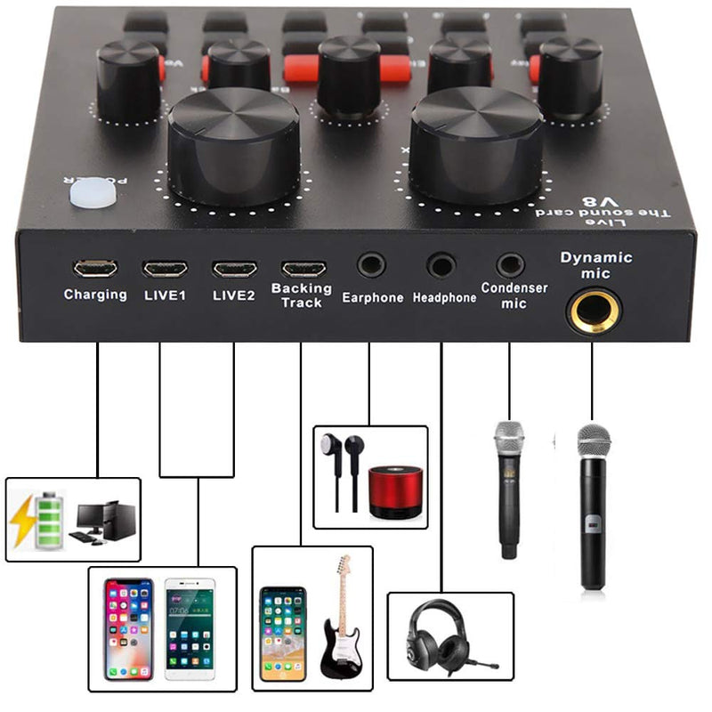 [AUSTRALIA] - ALPOWL Mini Sound Mixer Board,Live Sound Card for Live Streaming, Voice Changer Sound Card with Multiple Sound Effects, Audio Mixer for Music Recording Karaoke Singing Broadcast on Cell Phone Computer 