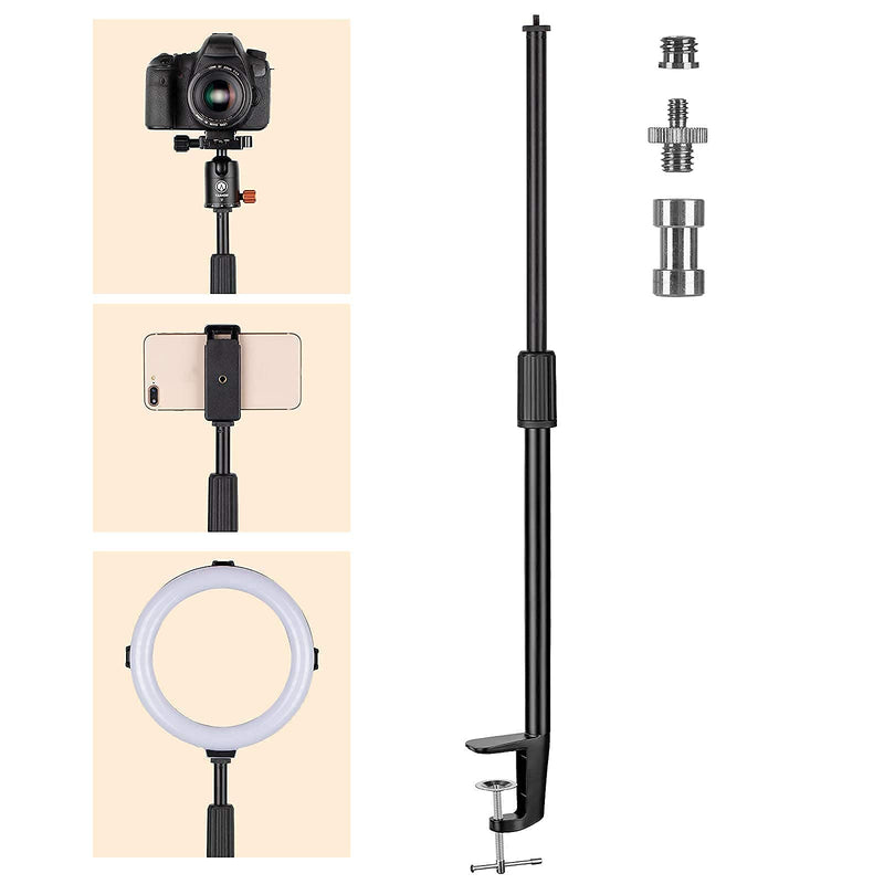 TARION Desktop Light Stand with 1/4" 3/8" Screws for Ring Light Tabletop Mount L Shape Clip Stand Adjustable 14-25in/35-64cm for Live Streaming Photograpghy Videograpghy Film Shooting Virtual Meetings Desk Mount