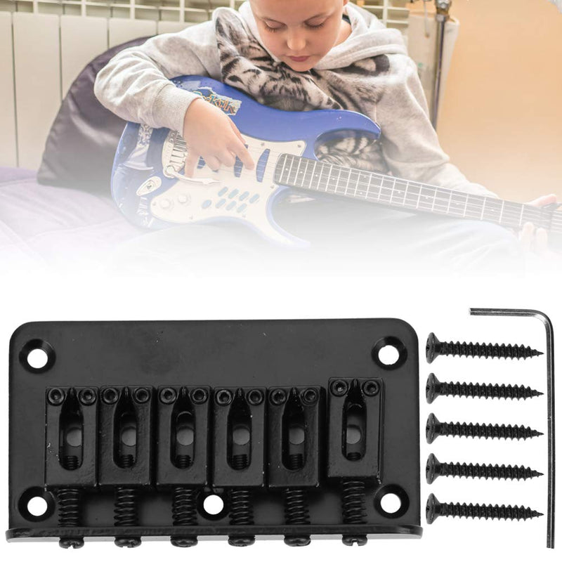 6-Strings Fixed Bridge Electric Guitar Hardtail Saddle Bridge Replacement Parts with Wrench 78mm (Black) Black