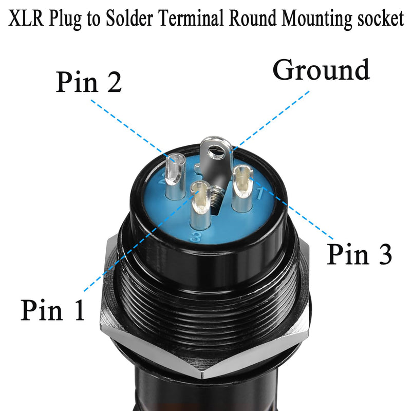 QIANRENON XLR Male Threaded Fixing Solder Adapter 3Pin XLR Male to Solder Terminal Round Connector XLR Panel Mount Socket, for Stage Lighting Sound Speaker Microphone Balanced/Unbalanced