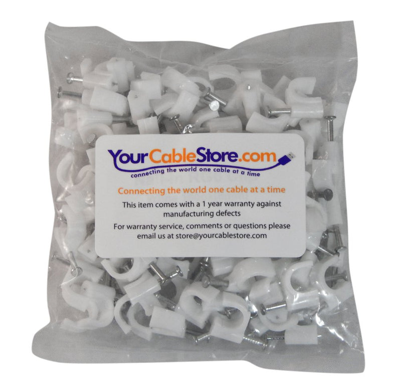 Your Cable Store 100 Pack White RG6 / 8mm Nail in Cable Clips
