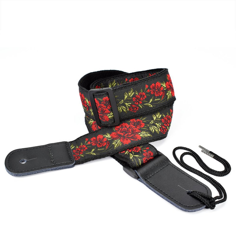 CLOUDMUSIC Ukulele Strap Floral Pattern Roses Strap For Soprano Concert Tenor Baritone (Red Roses) Red Roses