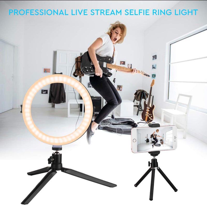 LED Ring Light 8 Inch - Desk Makeup Ring Light for Photography, Shooting with 3 Light Modes & 10 Brightness Level with Tripod Stand, Ball Head & Phone Clip for Live Streaming&YouTube Video 8 Inch KIT