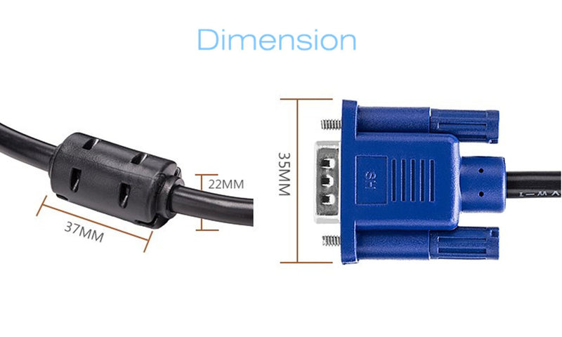 BeElion 15Pin 5FT Gold Plated DB15 VGA Male to Male Monitor Cable VGA to VGA,HD| Blue| 1.5 Meters