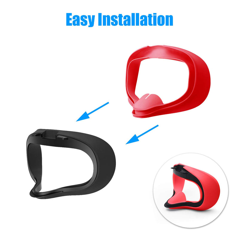 AMVR VR Silicone Protective Facial Pad & VR Lens Cover for Oculus Quest 1 Headset Sweatproof Waterproof Anti-Dirty Replacement Face Pads Accessories ( Not Fit Quest 2 ) (Red) Red