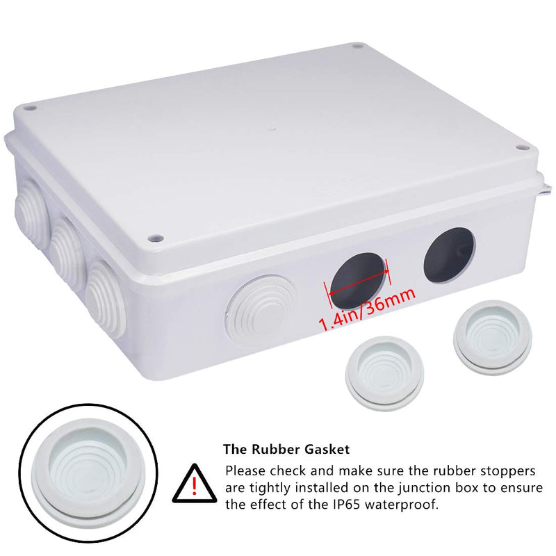 Zulkit Junction Box ABS Plastic Dustproof Waterproof IP65 Universal Electrical Boxes Project Enclosure White 10 x 7.9 x 3.1 inch (255 x 200 x 80mm) 10" x 7.9" x 3.1" With Holes