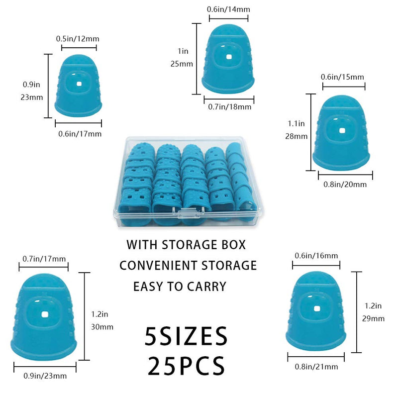 5 Sizes Guitar Fingertip Protector With Compact Box, Premium Silicone Guitar Finger Guards, Non-Slip Breathable Fingertip Protection Covers Caps for Guitar, Sewing, String Instruments (Blue) Blue