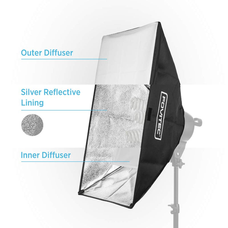 Fovitec 20x28 inch Rectangle Softbox for use 5 or 7 Socket Fluorescent Heads for Photo & Video
