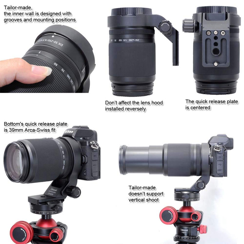 iShoot Lens Collar Tripod Mount Ring Compatible with Nikon Z 24-200mm f/4-6.3 VR & DX 50-250mm f/4.5-6.3 VR, Lens Support Holder Bracket Bottom is Arca-Swiss Fit Quick Release Plate Dovetail Groove