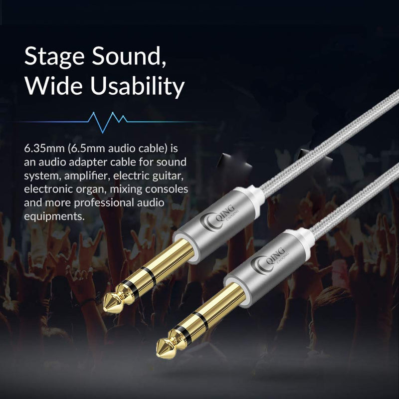 QING CAOQING 6.35mm Guitar cable 2M, Professional Nylon Braided 1/4" to 1/4" stereo cable for Electric Guitar, Bass, Amplifier, Keyboard Professional Instrument