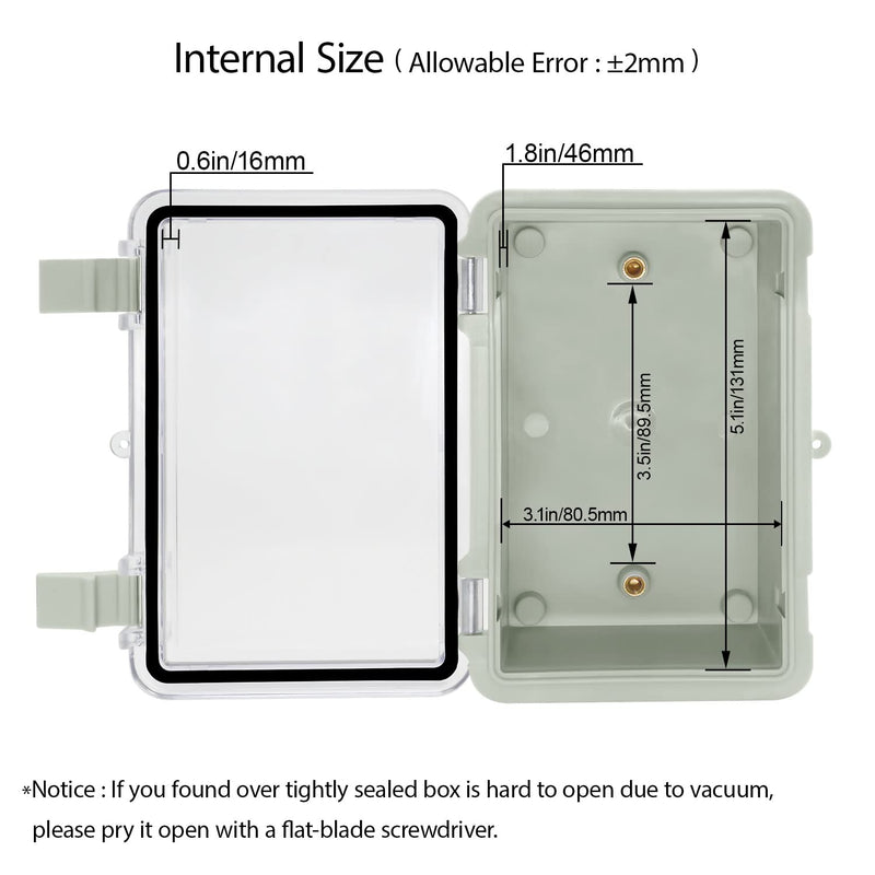 LMioEtool ABS Plastic Dustproof Waterproof IP65 Junction Box Hinged Shell Universal Electrical Project Enclosure Gray, with PC Transparent Clear Cover 5.9 x 3.9 x 2.8inch(150 x100 x70mm) 5.9"x3.9"x2.8" CC