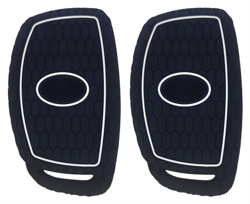 waymei Silicone Key Fob Cover Remote Keyless Case Protector Compatible with 2016-2021 Hyundai Elantra Elantra GT Ioniq Sonata Tucson SY5MDFNA433 (Black with White) 4 Buttons - Flip Fob Not Fit