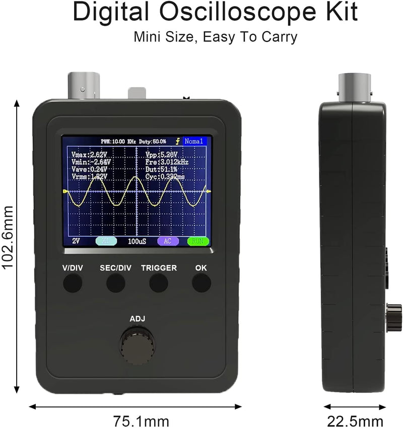 ETEPON Digital Oscilloscope Kit with BNC-Clip Cable Probe with Power Supply, (Assembled Finished Machine) EM001 Black-1