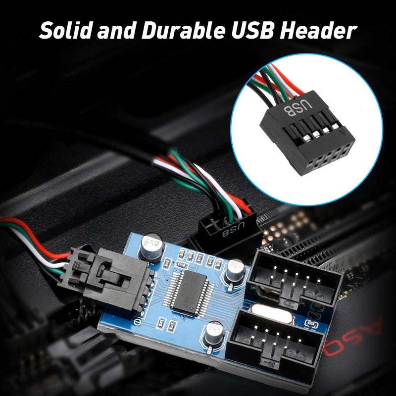Rocketek Motherboard USB 2.0 9pin Header 1 to 4 Extension Hub Splitter Adapter - Converter MB USB 2.0 Female to 4 Female - 30CM Cable USB 9-pin Internal Cable 9 pin Connector Adapter Port Multiplier … Male 1 to 2 Female