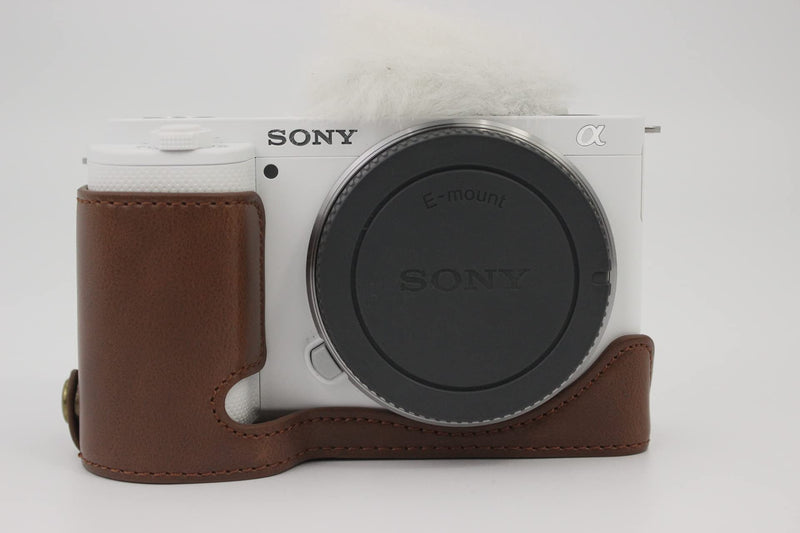 ZV-E10 Case, BolinUS Handmade PU Leather Fullbody Camera Case Bag Cover for Sony ZV-E10 ZVE10 with 16-50mm Lens Bottom Opening Version + Neck Strap + Mini Storage Bag (Coffee) Coffee