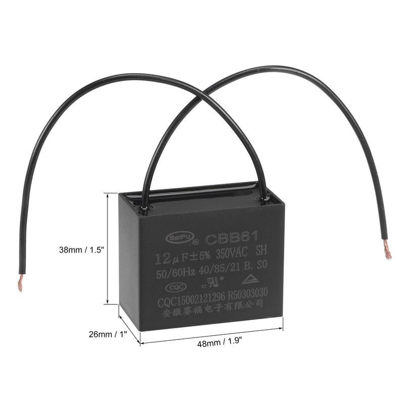 [AUSTRALIA] - uxcell Ceiling Fan Capacitor CBB61 12uF 350V AC 2 Wires Metallized Polypropylene Film Capacitor 48x38x26mm for Electric Fan Pump Motor Generator 3Pcs 