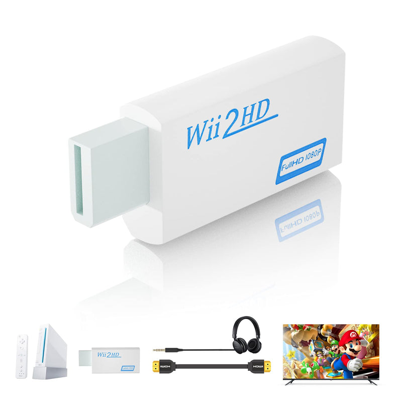 BolAAzuL Wii to HDMI Converter Wii to HDMI Adapter, Wii 2 HDMI Connector White Wii in HDMI Out Video Converter & 3.5mm Audio Output for Wii to HDMI HDTV Out