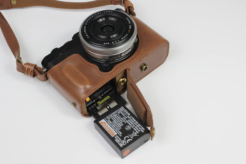 X-E4 Case, BolinUS Handmade PU Leather Fullbody Camera Case Bag Cover for Fujifilm Fuji X-E4 XE4 XF 27mm Lens F2.8 Bottom Opening Version + Neck Strap + Mini Storage Bag (Coffee) Coffee