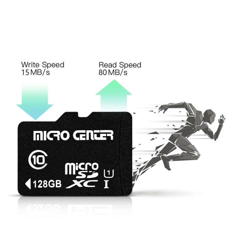 Micro Center 128GB Class 10 MicroSDXC Flash Memory Card with Adapter for Mobile Device Storage Phone, Tablet, Drone & Full HD Video Recording - 80MB/s UHS-I, C10, U1 (1 Pack)