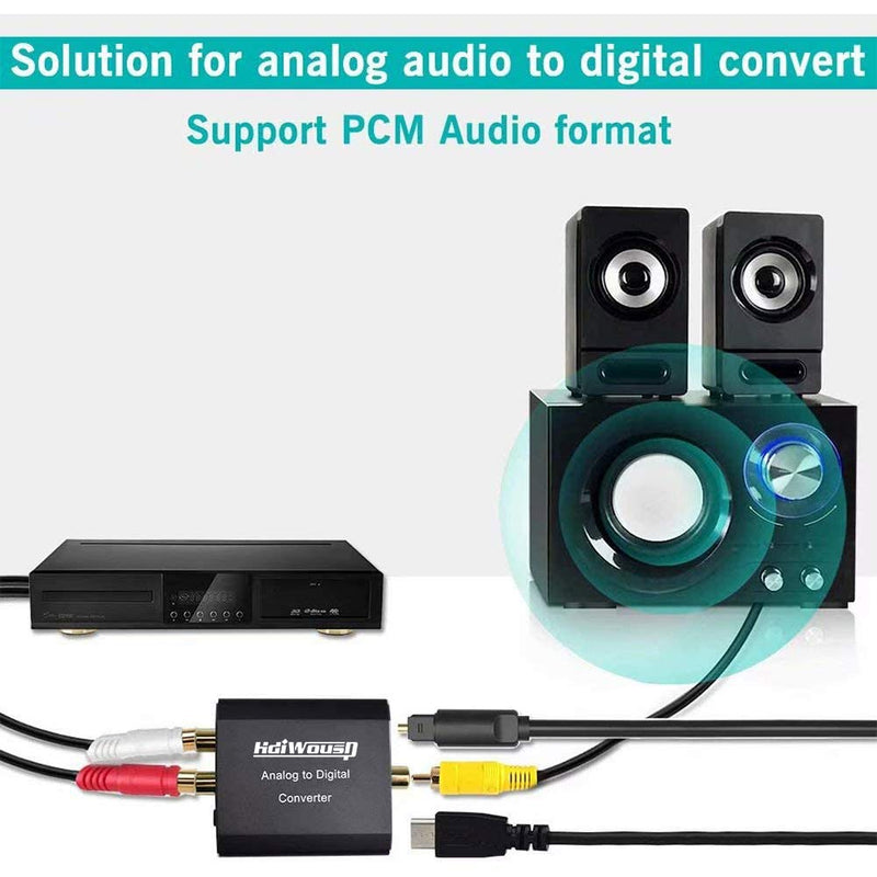 Analog to Digital Audio Converter, Hdiwousp RCA R/L or 3.5mm Jack AUX to Digital Coaxial Toslink Optical SPDIF Audio Adapter for PS4 Xbox HDTV DVD Headphone (Aluminum)