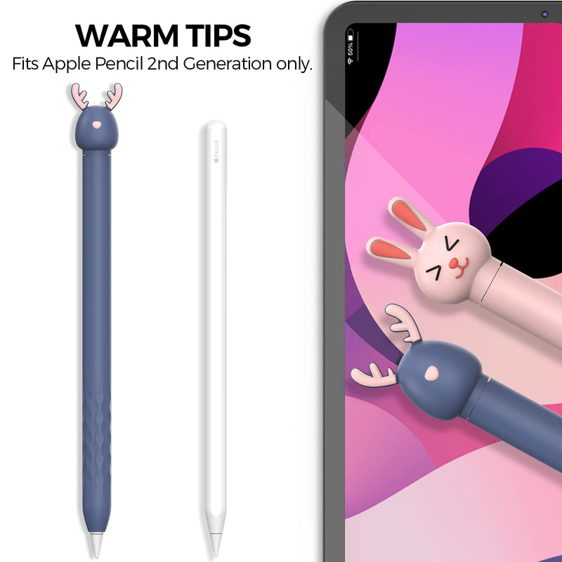 AhaStyle Cute Cartoon Sleeve for Apple Pencil 2nd Gen, Soft Silicone Sleeve Cover Accessories Compatible with Apple Pencil 2nd Generation (Blue Deer) Blue Deer