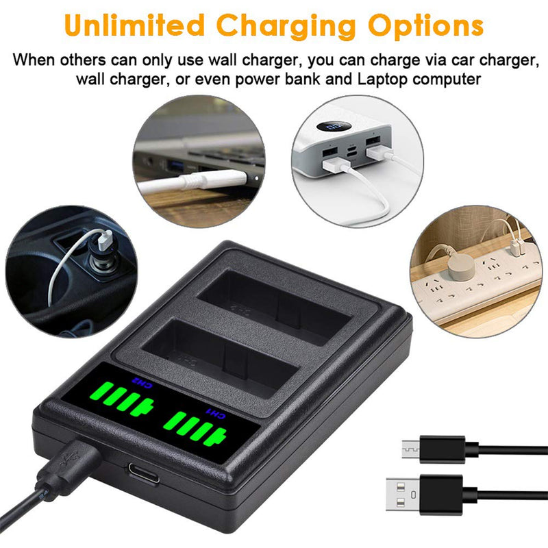 [AUSTRALIA] - LP-E10 LPE10 Battery and LED USB Dual Charger with Type C Port Replacement for Canon EOS Rebel T6 T5 T7 T3 EOS 1200D 1100D 1300D 1500D 2000D 3000D Rebel KISS X50 X70 X80 X90 2 battery +LED Charger 