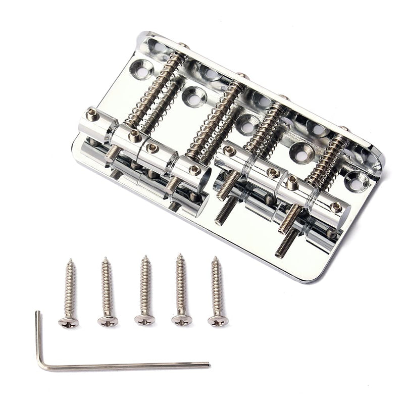 Alnicov 4 String Bass Bridge Vintage Style 80mm Hardtail Bridge Saddles Replacement Accessories Sliver