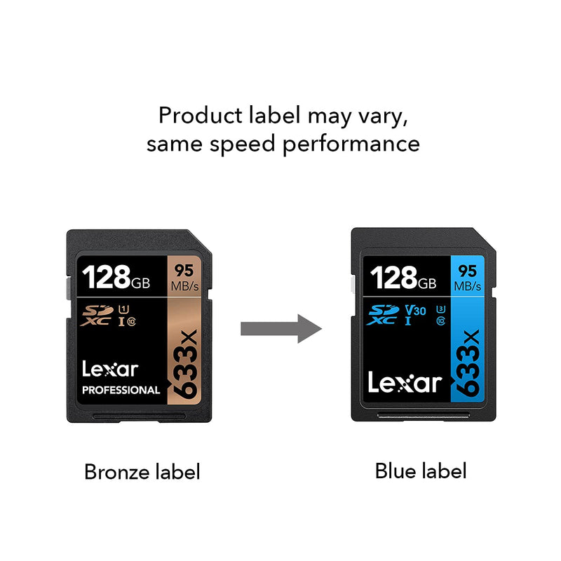 Lexar Professional 633x 128GB SDXC UHS-I Card, Up To 95MB/s Read, for Mid-Range DSLR, HD Camcorder, 3D Cameras, LSD128GCB1NL633 (Product Label May Vary) Single