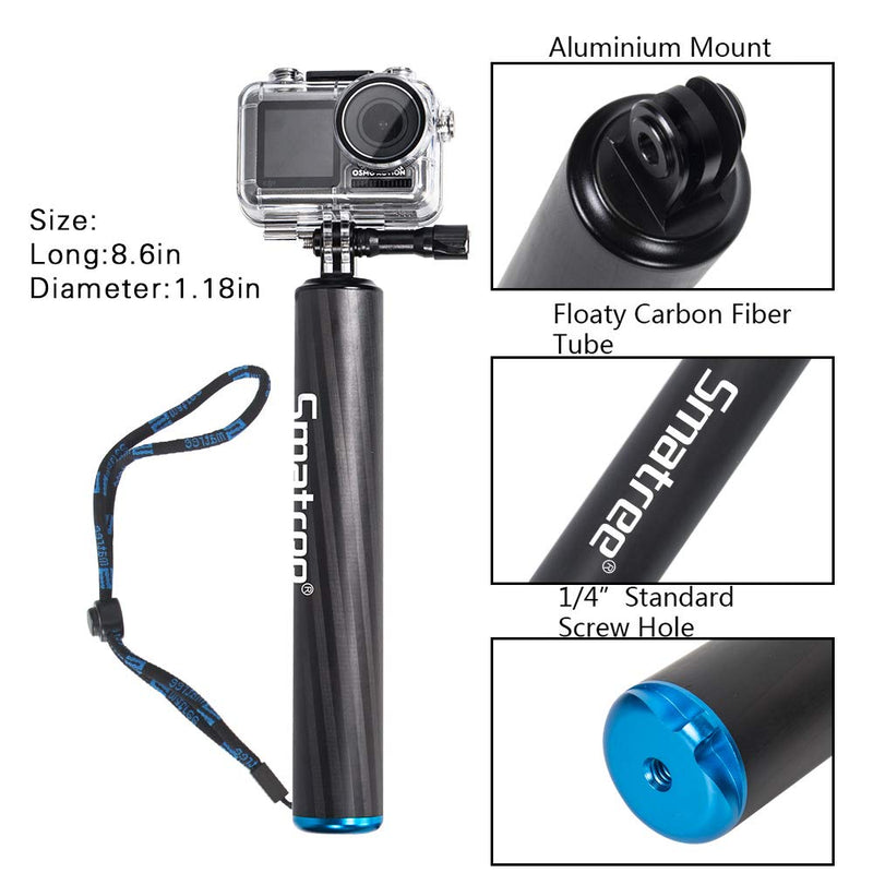 Smatree F2 Waterproof Floating Carbon Fiber Selfie Stick Compatible for GoPro MAX/Hero/9/8/7/6/5/4/3 Plus/3/2/1/DJI OSMO Action