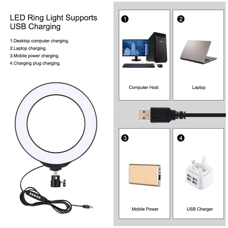 Andoer LED Ring Light with Round Base Desktop Mount with Cold Shoe Tripod BallHead or Studio Photography Video Shooting