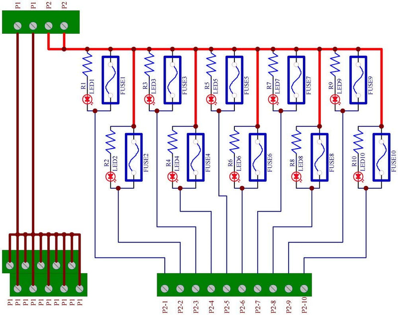 Electronics-Salon DIN Rail Mount 10 Position Power Distribution Fuse Module Board, for AC/DC 5~32V