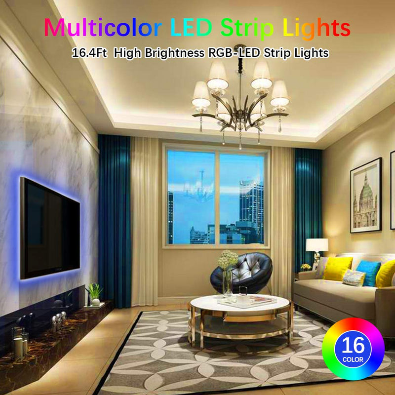 [AUSTRALIA] - LED Strip Lights,16.4ft/5M LED Color Changing Strip Lights with 24-Key Infrared Remote Control, RGB SMD 5050 Dimmable Flexible LED Tape Lights for Home, Bedroom, Kitchen DIY Decoration 