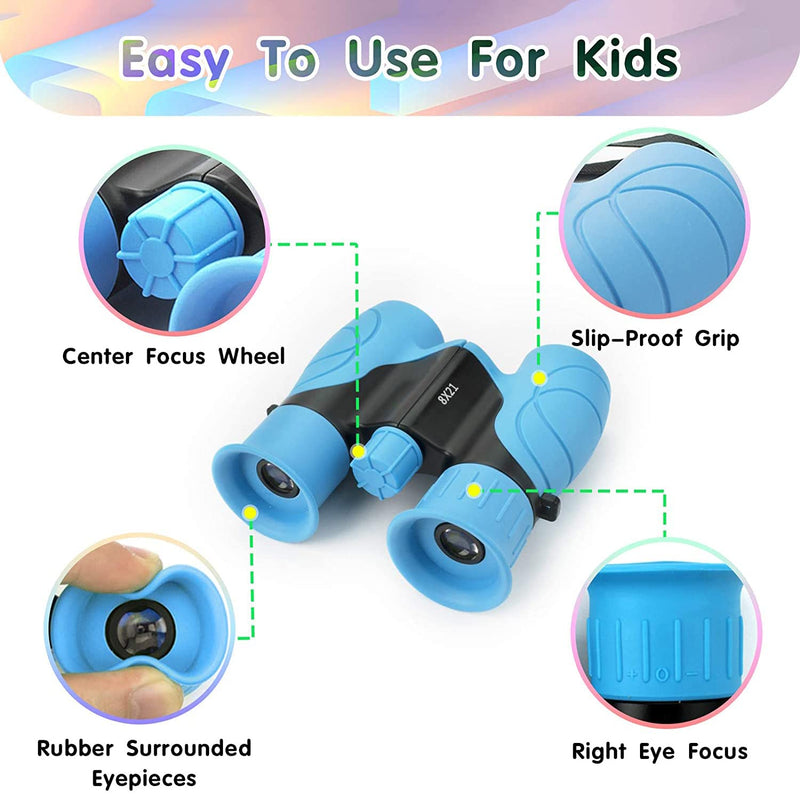 Binoculars for Kids, Compact Kids Binoculars 8x21 High-Resolution for Bird Watching, Camping, Exploration, Hiking, Hunting, Sports Events and Safari Park,Christmas Birthday Gift Blue