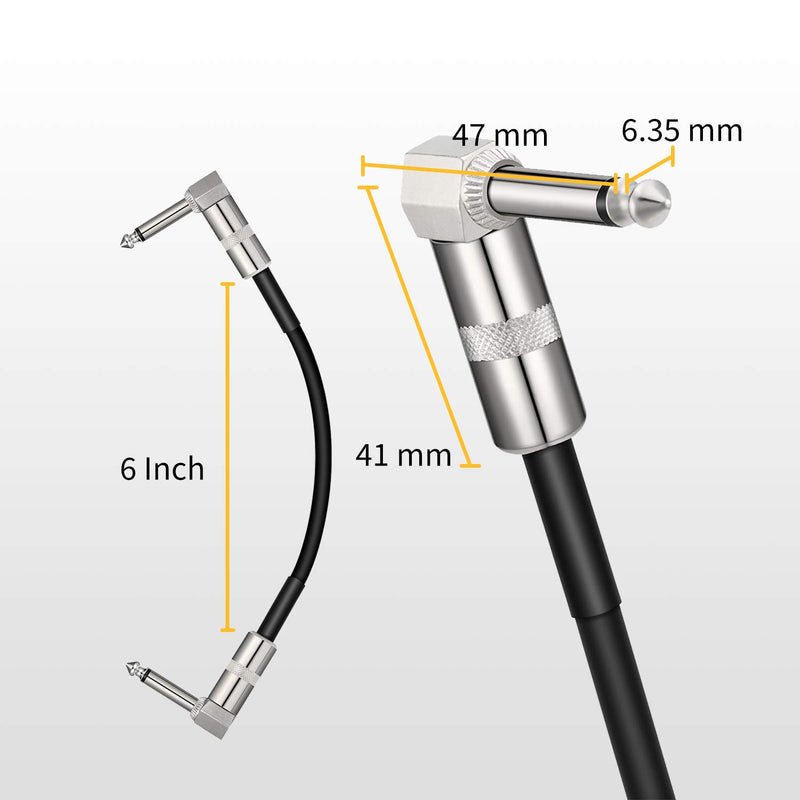 [AUSTRALIA] - Donner Guitar Patch Cable 6 Inch 15cm 1/4" Right Angle Metal Connector for Instrument Effect Pedal 6 Packs 