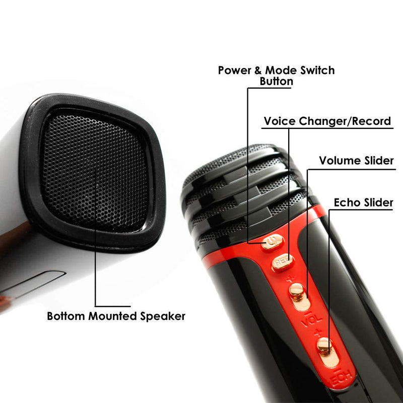 Wireless Bluetooth KTV Microphone with Built in Bluetooth Speaker, All-in-One Karaoke Machine Mic - Black Color