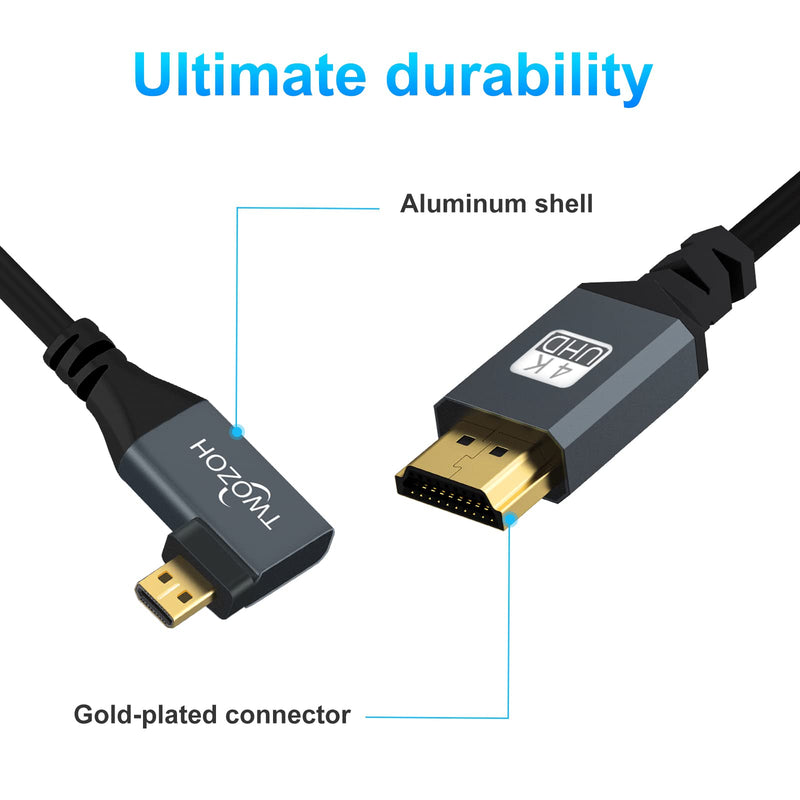 Twozoh Right Angled Coiled Micro HDMI to HDMI Cable, Micro HDMI to HDMI Coiled Cable 90°Degree Stretched Length 30cm to 150cm - Supports 3D/4K 1080p(5FT) Right Angled Micro to HDMI