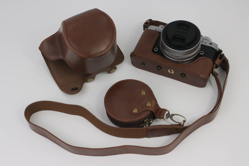 Z fc Zfc Case, BolinUS Handmade PU Leather Fullbody Camera Case Bag Cover for Nikon Z fc Zfc with 28mm Lens Bottom Opening Version + Neck Strap + Mini Storage Bag (Coffee) Coffee