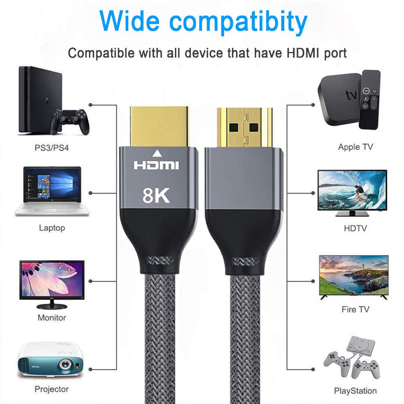 8K HDMI Cable 10FT (3 Pack), HDMI 2.1 Ultra HD 8K 60Hz High Speed 48Gpbs,Braided Nylon & Gold Connectors,Compatible for PS5, PS4, Xbox Series X,Switch,Laptop,Sony Samsung UHD Monitor,Apple TV & More 3 PACK 10FT/3M