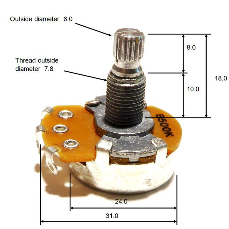 10 x guitar A250K potentiometers 24mm diameter 18mm shaft tone volume