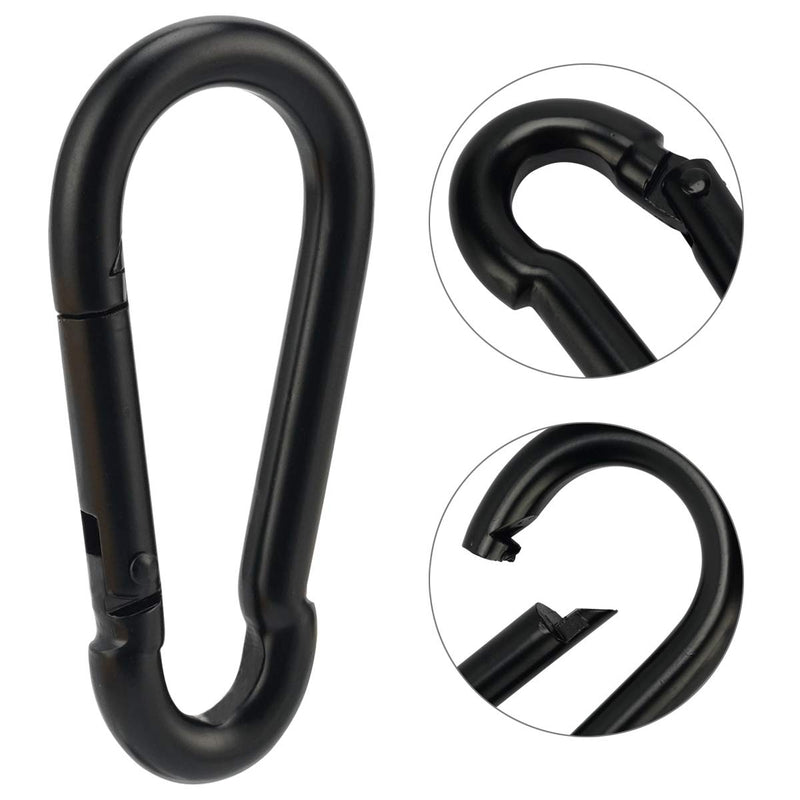 OWAYOTO Carabiner 3 Inch Black Spring Snap Hook Steel Clip Link Buckle Heavy Duty 8x80mm 4pcs for Outdoor Camping Hiking Hammock Swing