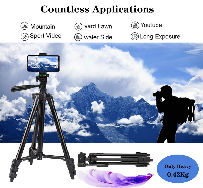 Camera/Phone Tripod,Lightweight Aluminum Travel Tripod with Phone Holder/Bluetooth Remote/Carry Bag for Travel/YouTube Video/Photography/Vlog,Compatible with iPhone/Android