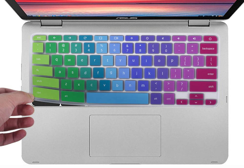 Colorful Keyboard Cover Compatible 2019 2018 ASUS Chromebook C523NA 15.6" / ASUS Chromebook C423NA 14" / ASUS Chromebook Flip C302 C302CA-DH54 C302CA-DHM4 12.5" Chromebook, Rainbow