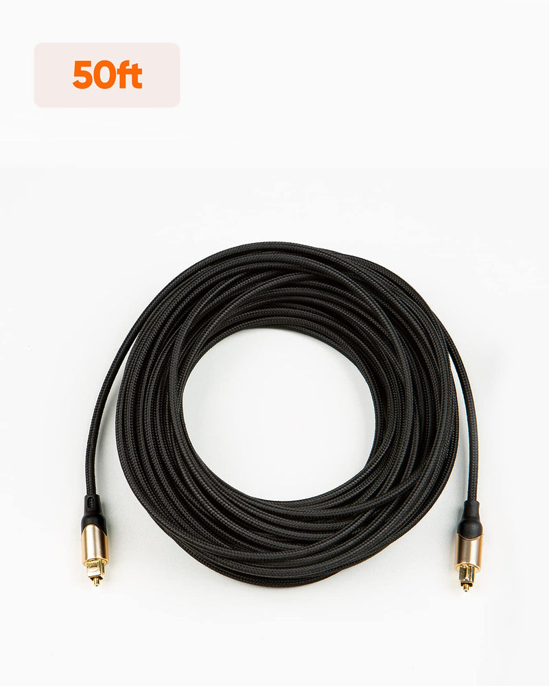 CableCreation 50 Feet Optical Audio Cable Male to Male Digital Optical SPDIF Audio Cable, Braided Fiber Cable with Metal Connectors, Black & Gold/ 15.2 Meters 50Feet