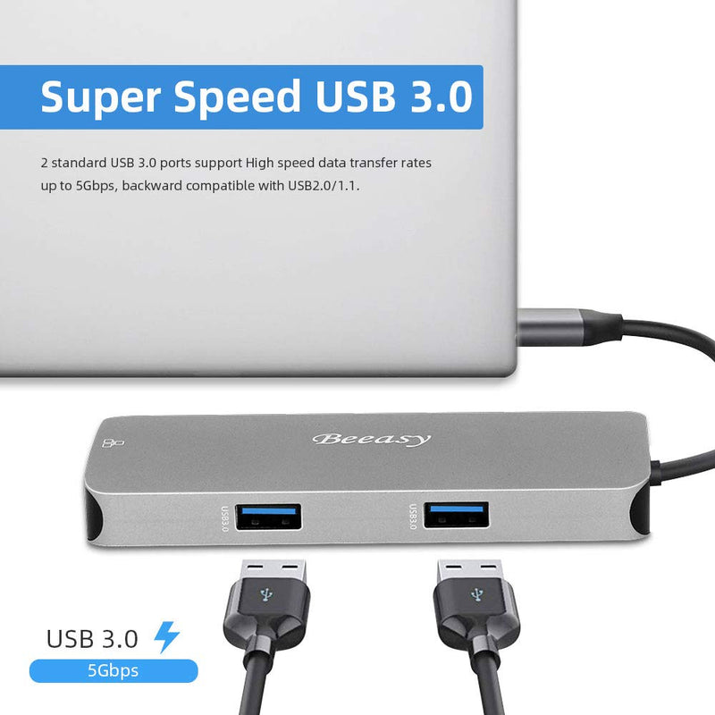 Beeasy USB C Hub, 7-in-1 Type C Hub with Ethernet Port, 4K USB C to HDMI, 2 USB 3.0 Ports, SD/TF Card Reader, USB-C Power Delivery, Portable for Mac Pro and Other Type C Laptops Space grey