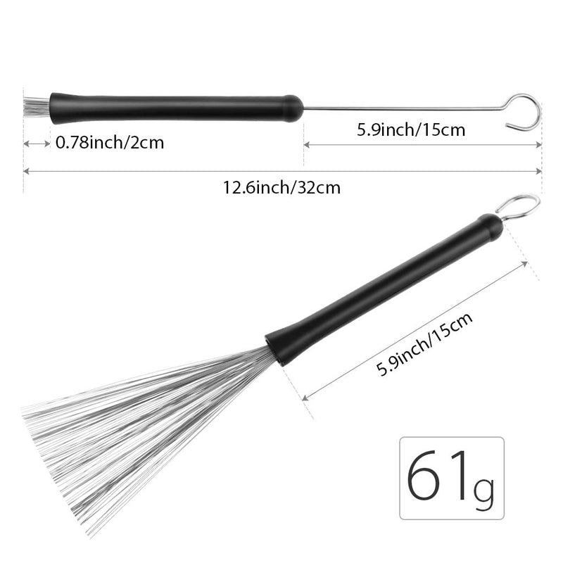 Alnicov Drum Brushes Retractable Drum Wire Brushes with Comfortable Rubber Handle for Jazz Rock Music Lover Beginners(2 Pieces)