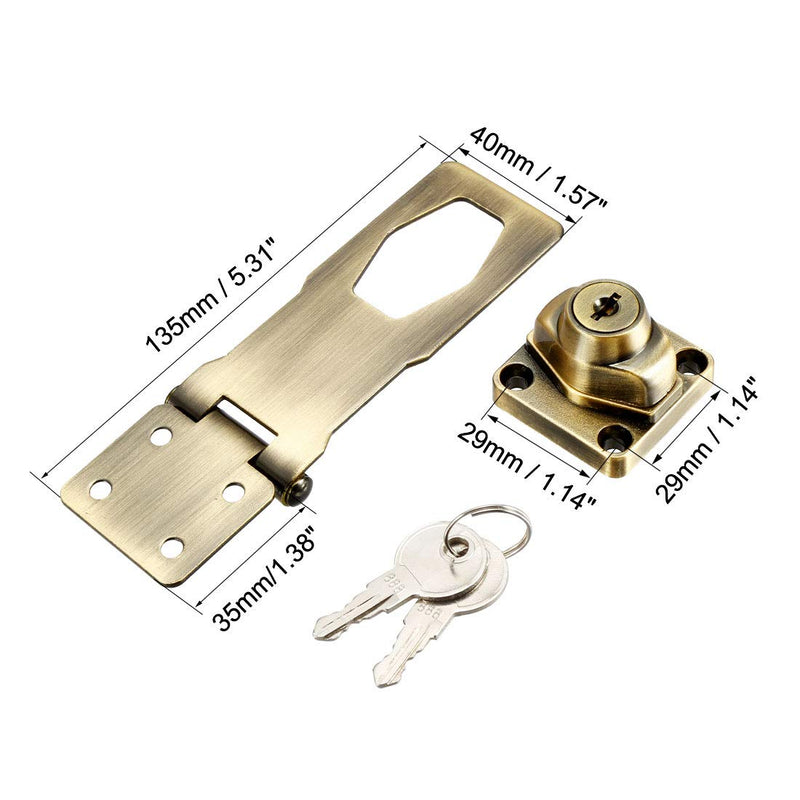 uxcell Keyed Hasp Lock 135mm Twist Knob Keyed Locking Hasp for Door Cabinet Keyed Alike Bronze Tone