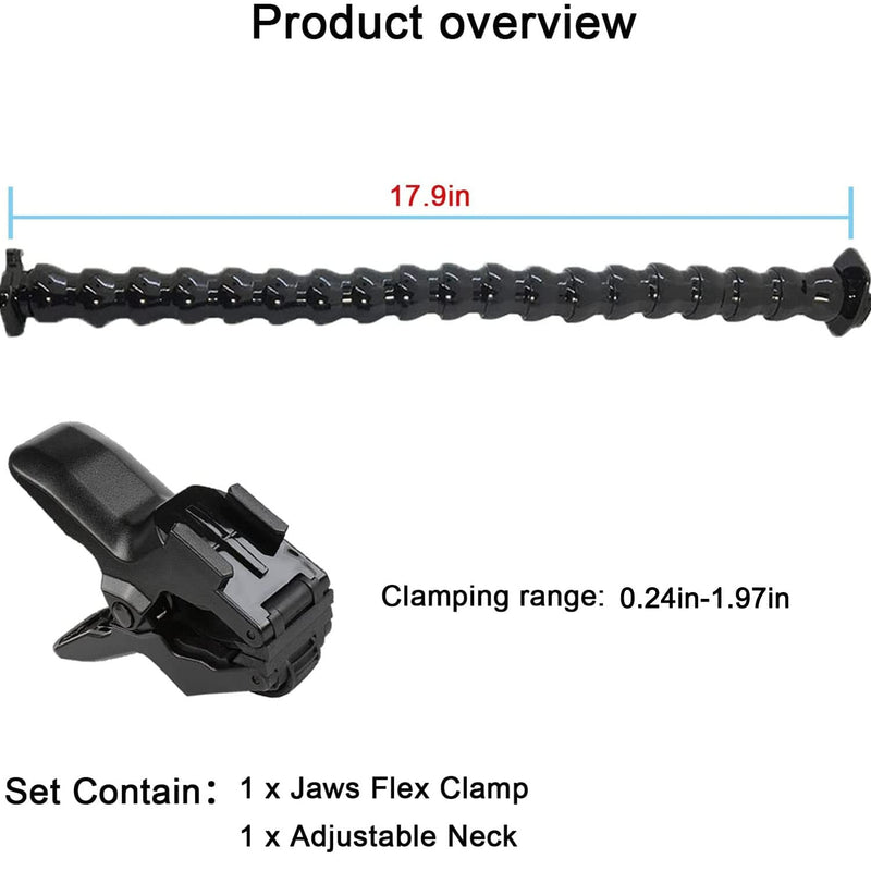 FitStill Jaws Flex Clamp Mount with Adjustable Gooseneck 19-Section Compatible with Go Pro Hero 10, Hero 9, 8, 7, 6, 5, 4, Session, 3+, 3, 2, 1, Max, Fusion, DJI Osmo Action Cameras