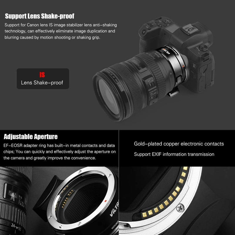 Electronic Lens Adapter EF-EOSR Auto-Focus AF Mount Ring Automatic Converter Designed for Canon EF Lens to EOS RP/EOS R5/EOS R6/EOS R Series Cameras