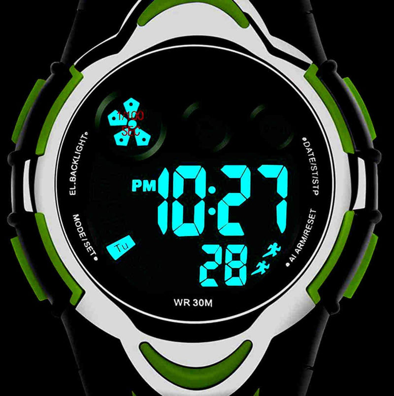 Waterproof Boys/Girls/Kids/Childrens Digital Sports Watches for 5-12 Years Old green
